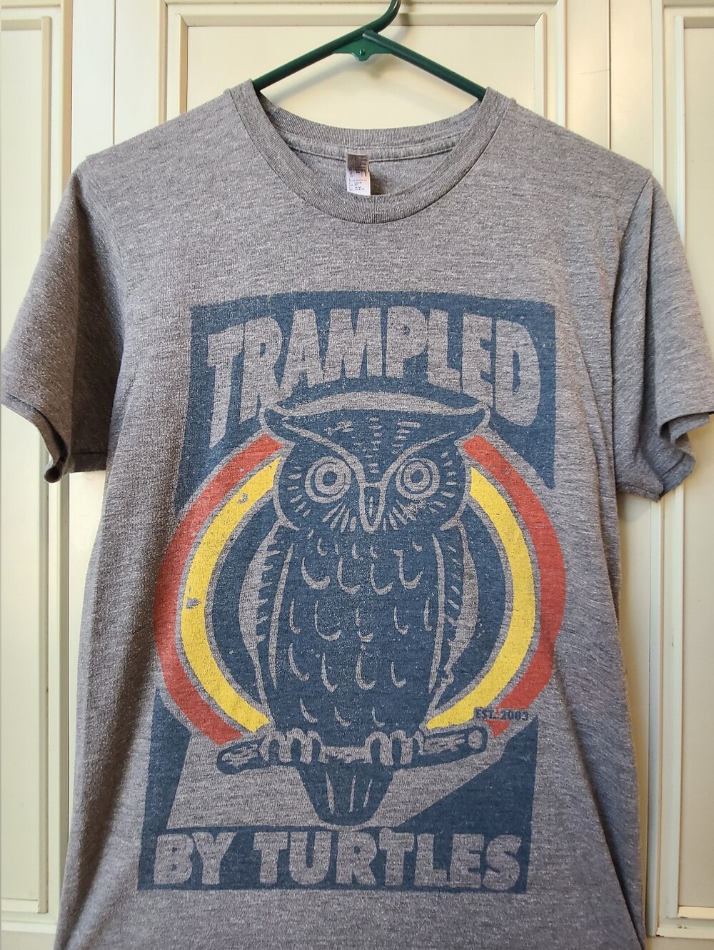American Apparel Gray tshirt Trampled By Turtles Band Tee Owl Bluegrass Small